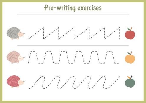 Simple curve tracing exercises with cute animal guides vector