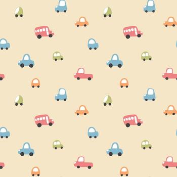 Cute automobile silhouettes on repeating pattern design vector