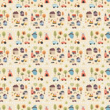 caprichoso pueblo modelo con granja y tráfico para guardería utilizar vector