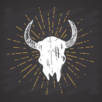 Cow skull with chalk-style detailing for rustic print design vector