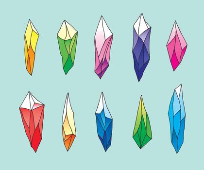 Game UI icons featuring natural crystals and gems vector