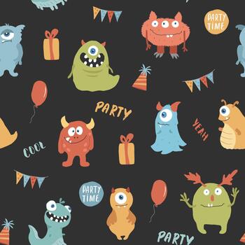 Smiling monsters seamless pattern design vector