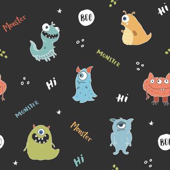 Smiling monsters seamless pattern design background vector