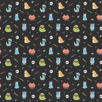 Friendly beast faces repeating seamless pattern layout vector
