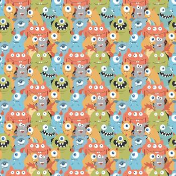 Smiling monsters seamless pattern layout vector