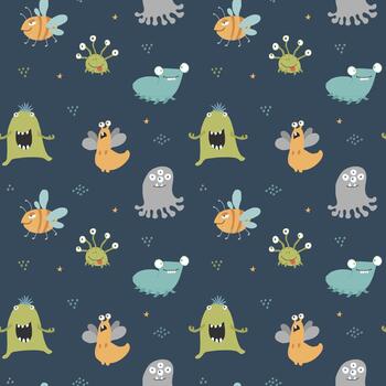 Smiling creatures in repeating pattern vector