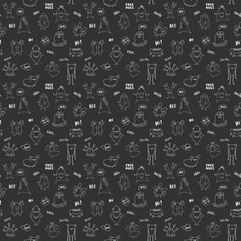 Cute smiling creatures seamless pattern layout vector