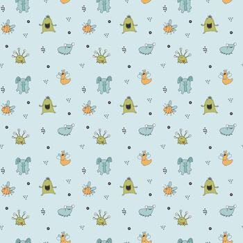 Cute Smiling monsters seamless pattern layout vector