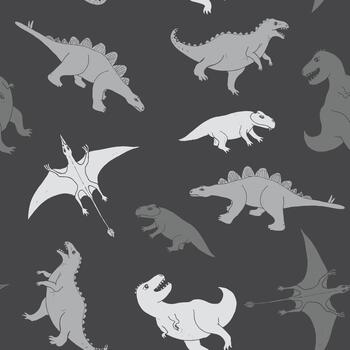 Friendly dinosaur pattern in soft grey camo vector