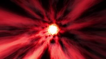 Seamless looping red neon cloudy hypertunnel with explosive radial streaks and glowing energy core creating an intense sci-fi warp effect. video