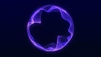 Schleifen Animation von ein Sanft glühend lila Neon- Kugel gemacht von fließend Digital Wellen. glatt kreisförmig Bewegung, elegant futuristisch Stimmung und subtil Partikel glühen. video