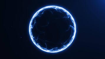 Seamless loop of a glowing blue digital plasma orb with smooth neon energy waves forming a futuristic circular shape. Soft motion, minimal particles and clean sci-fi ambience. video