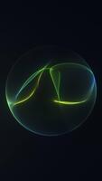 Bright green neon arc and soft glowing lines creating elegant futuristic minimal motion on a deep dark backdrop. Seamless motion loop in ultra-sharp 4K. video