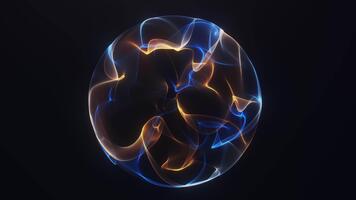 4K seamless loop of a glowing blue and orange fractal energy orb with dynamic particle waves and sci-fi motion. Perfect for tech visuals, events and futuristic design. video
