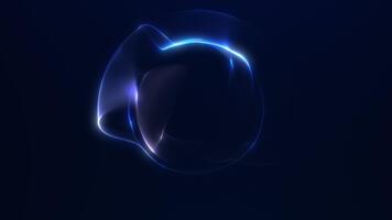 brilhante futurista azul brilhando esfera com suave gradiente arestas e fluindo néon curvas formando uma calma abstrato energia movimento. desatado 4k laço. video