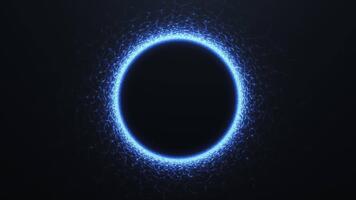 4k ciclo do azul brilhando partículas rodopiando para dentro uma circular energia portal com Forte ficção científica movimento e alta tecnologia dinâmico visual efeitos. video