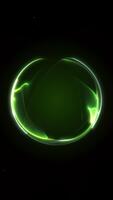 Vertical looping green neon orb with soft flowing trails forming a smooth circular digital motion. Futuristic minimalistic glowing animation. video