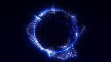 looping fractal deeltje gebied met intens gloeiend blauw points vormen energiek wervelende formaties. hoog detail abstract beweging structuur in 4k 60 fps. video