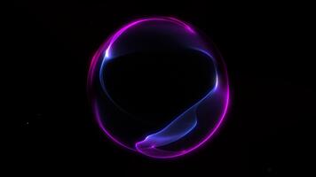 desatado néon esfera ciclo com fluindo roxa e azul brilhando trilhas formando uma suave elegante circular movimento. futurista minimalista digital animação. video