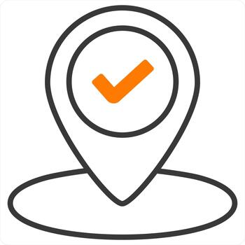 Add Location and pin icon concept in orange line color vector