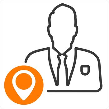 User Location and security icon concept in orange line color vector