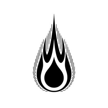 A stark abstract symbol resembling a stylized flame or teardrop with radiating lines vector