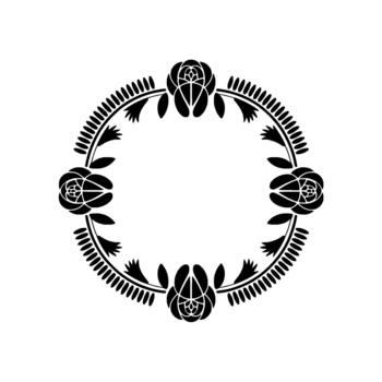 un perfectamente simétrico circular decorativo marco hecho a mano desde estilizado floral elementos presentando cerrado Rosa flores y segmentario hoja motivos vector