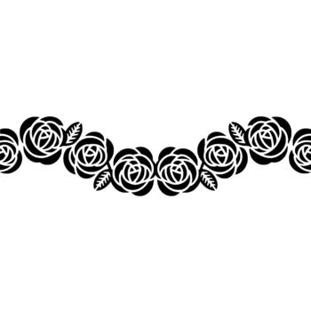 A decorative border composed of repeating stylized rose flower motifs with accompanying leaf elements arranged in a flowing arc vector