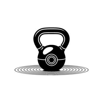 A bold silhouette of a kettlebell with concentric circles emanating from its base vector