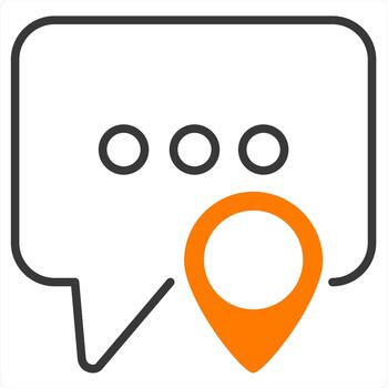 Message Location and chat icon concept in orange line color vector