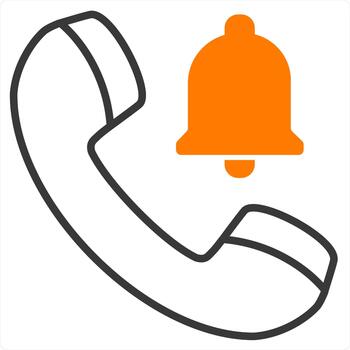 Call Notification and calling icon concept in orange line color vector