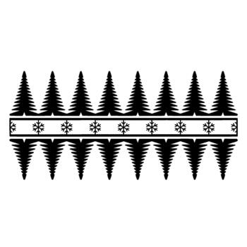 A stylized featuring a repeating horizontal pattern of minimalist evergreen trees and delicate snowflakes vector