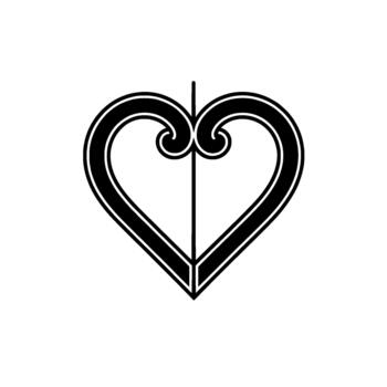 A stylized symmetrical heart symbol featuring elegant scrolled curves and a central vertical line vector