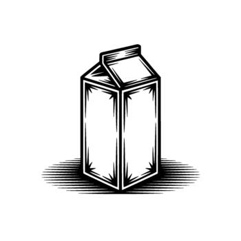 A stark illustration of an open carton of milk or juice with sharp geometric lines and a stylized hatched shadow vector