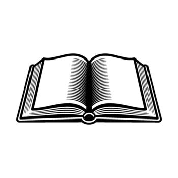 A clean illustration of an open hardbound book with detailed etched pages shown from a slightly elevated front view vector