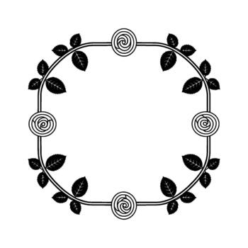 Elegant silhouette oval frame adorned with stylized rose buds and detailed leaves creating a botanical border vector