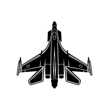 A minimalist silhouette of a powerful modern fighter jet viewed from directly above in a clean and simple composition vector