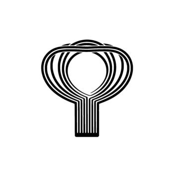 Abstract stylized symbol resembling a key or a flame with concentric lines and a solid base vector