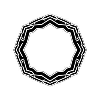 A complex geometric octagon frame with intricate interlocking patterns and sharp angular lines vector