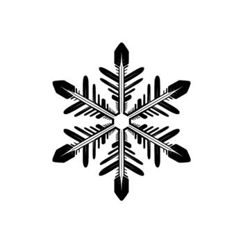 A bold silhouette of a geometrically precise snowflake with intricate feathery branches isolated vector