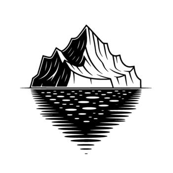A stark depicting a majestic iceberg with sharp angular peaks reflected in a stylized rippling water surface vector