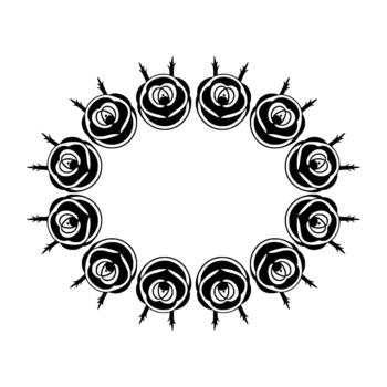 stylized oval frame composed of stylized roses with sharp thorns and a minimalist vector