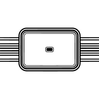 A minimalist geometric abstract featuring a bold outline of a rounded rectangle with parallel horizontal lines extending outwards vector