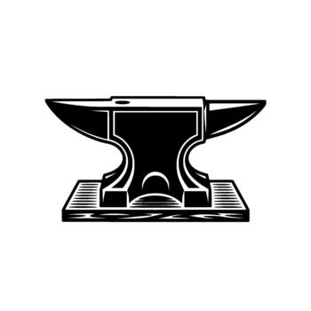 A bold silhouette of a traditional blacksmiths anvil with its horns and flat surface clearly defined resting vector