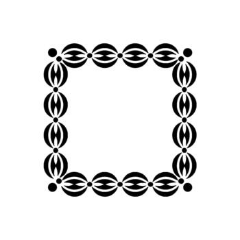 A minimalist geometric ornamental square frame composed of repeating stylized oval shapes connected by circular elements vector