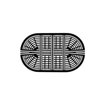 Abstract geometric oval shape with radial and grid line patterns in stark forming a symmetrical optical illusion vector