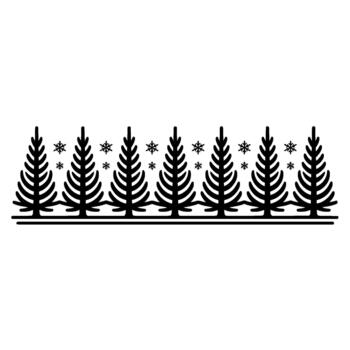 Stylized illustration of a symmetrical row of evergreen trees adorned with delicate snowflakes vector