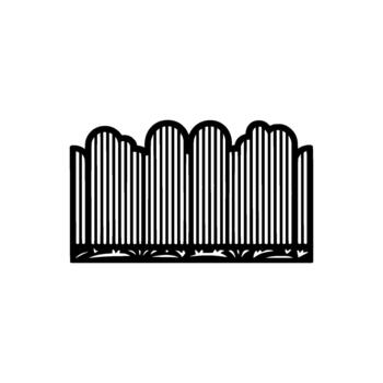 A striking silhouette of an ornate decorative fence or divider featuring a scalloped top edge with vertical stripes and a detailed grasslike pattern along the bottom edge vector