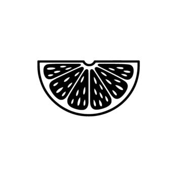 A minimalist illustration of a single stylized citrus fruit slice with segmented pulp and seeds vector