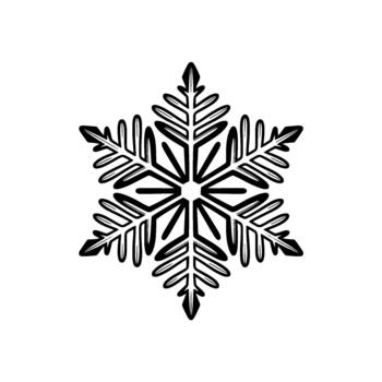 A minimalist outline illustration of a single sixpointed snowflake with intricate symmetrical branching patterns vector